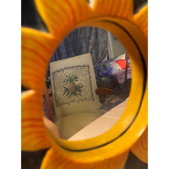 BoHo Sun Burst Designs Hand or Hanging MIRROR Hand painted Carved Wood 11.75 in - Picture 7 of 12